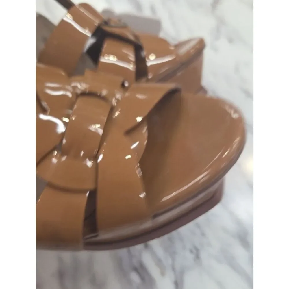Yves Saint Laurent Patent Platform Sandal - Tan